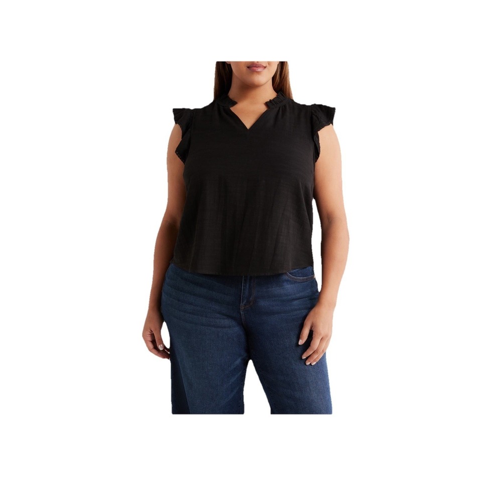 Wit & Wisdom Flutter Sleeve Jersey Top Plus Size Plus Size 1X Black NWT Was $78!